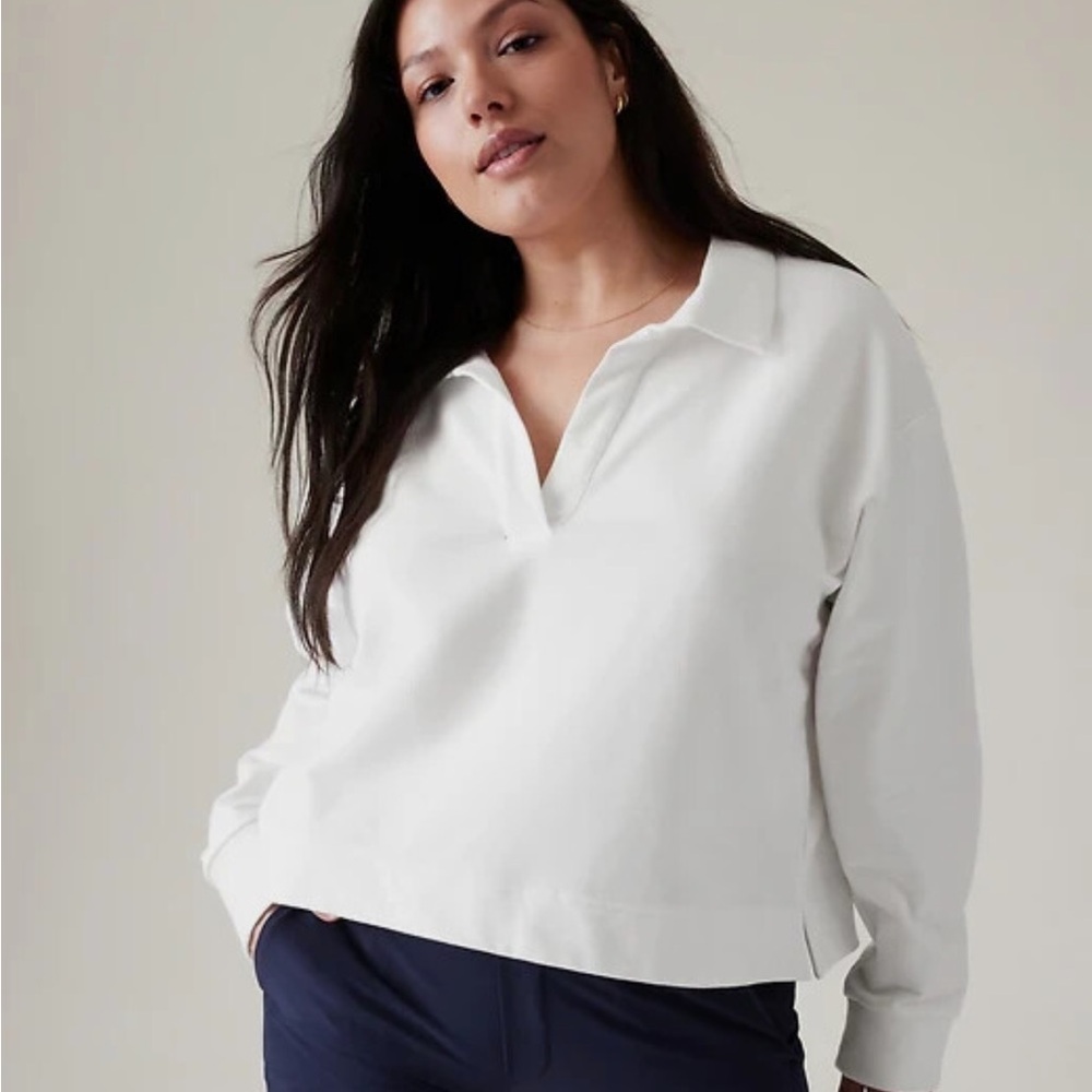 NWT Athleta Retroterry Polo Sweatshirt Pullover White XL